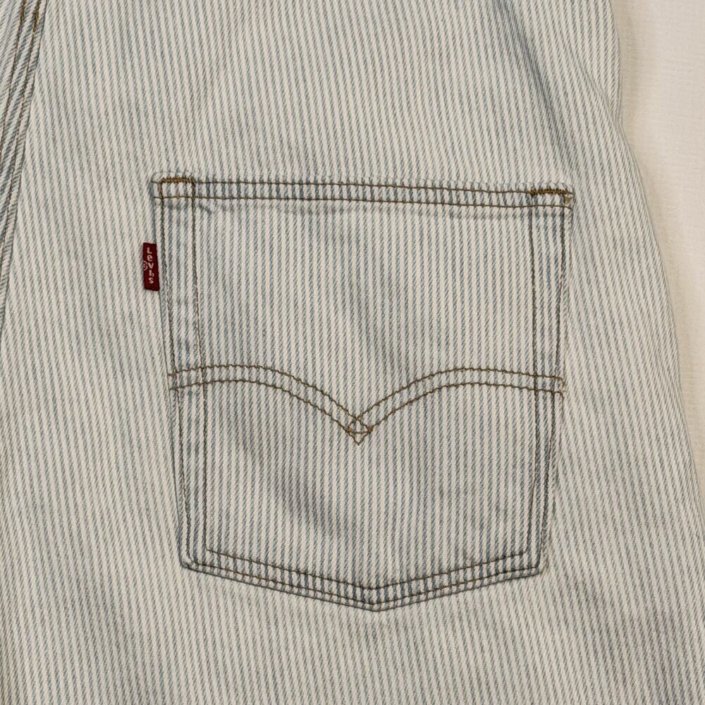 Levi's Overall Shorts Womens Large Blue Striped Denim Adjustable Straps Pockets - Picture 12 of 15